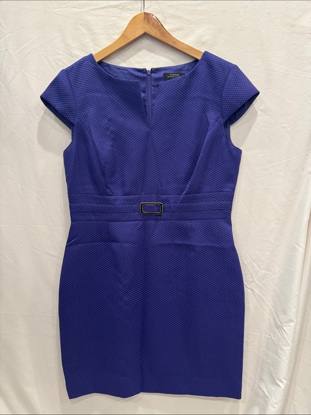 Tahari ASL Purple Textured Cap-Sleeve Sheath Dress 8 Petite